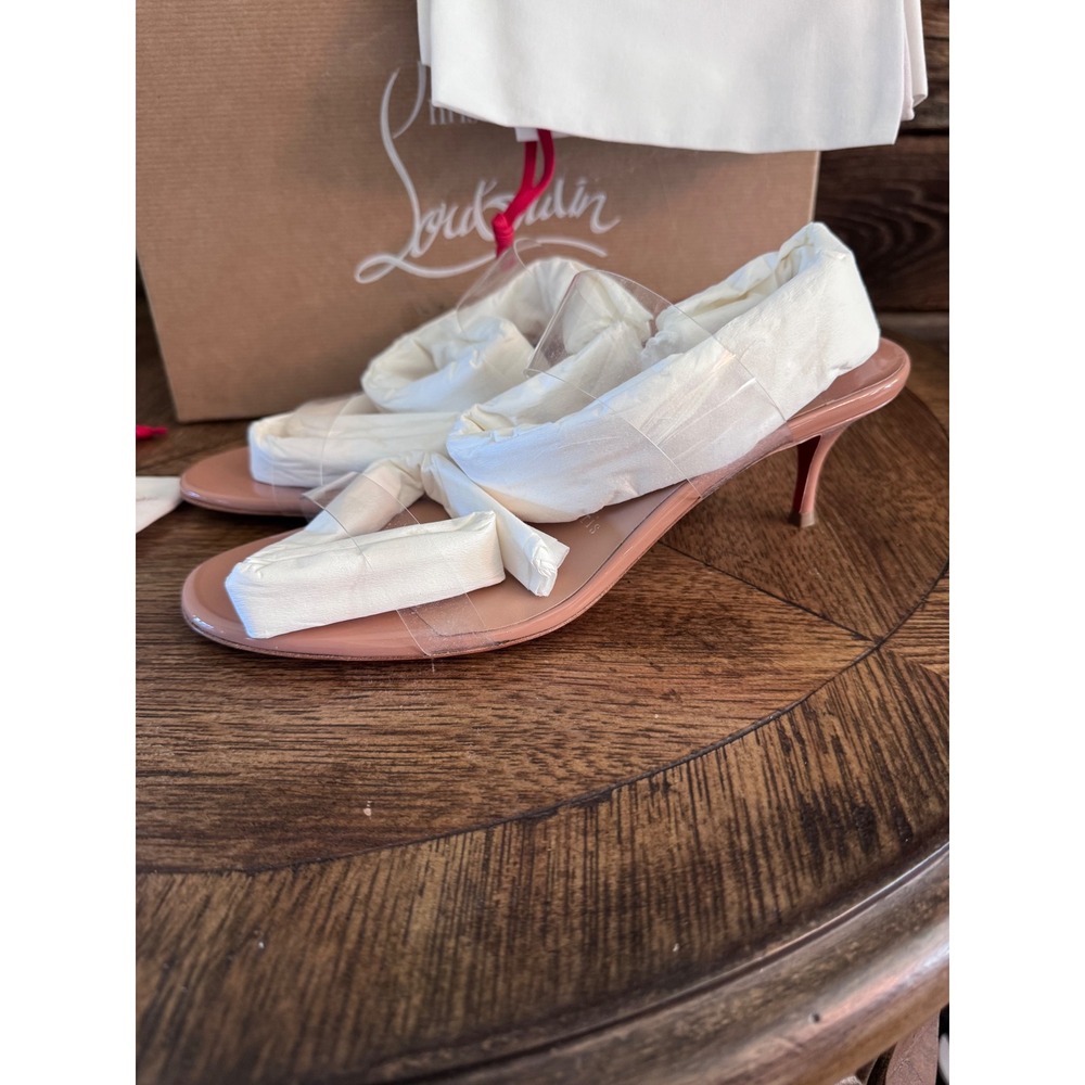 Christian Louboutin Just Nothing 55 Blush PVC Patent Leather Sandals Size 39